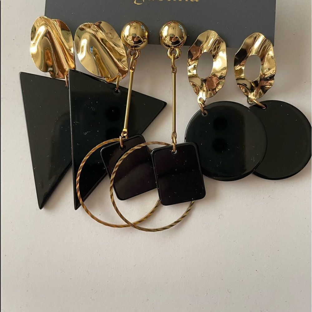 ‎101 - BLACK GEOMETRIC EARRINGS, 3 PAIR
